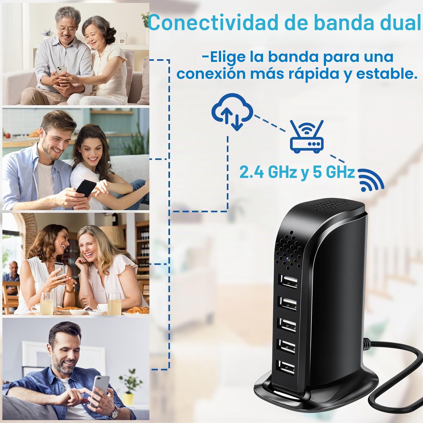 TANGMI Mini Camara Espia WiFi, Hub de Carga 5-en-1 Mini Camara WiFi, WiFi 2.4G & 5Ghz 1080P HD con Detección de Movimiento y Alertas Instantáneas para Hogar y Oficina