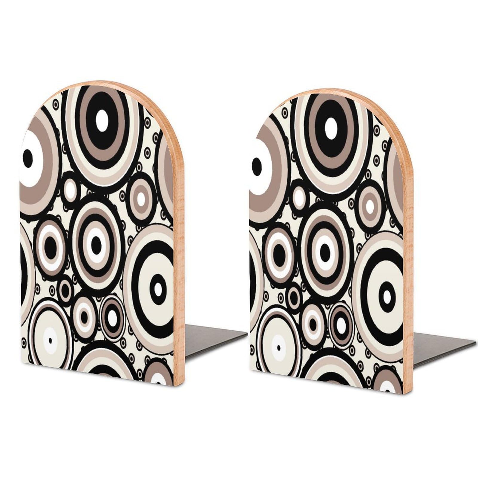 Seamless Circle Background Pattern Endlessly Beech Wood Bookends Heavy Duty Book Organizers Desktop File Holder for Office Home Bookshelf