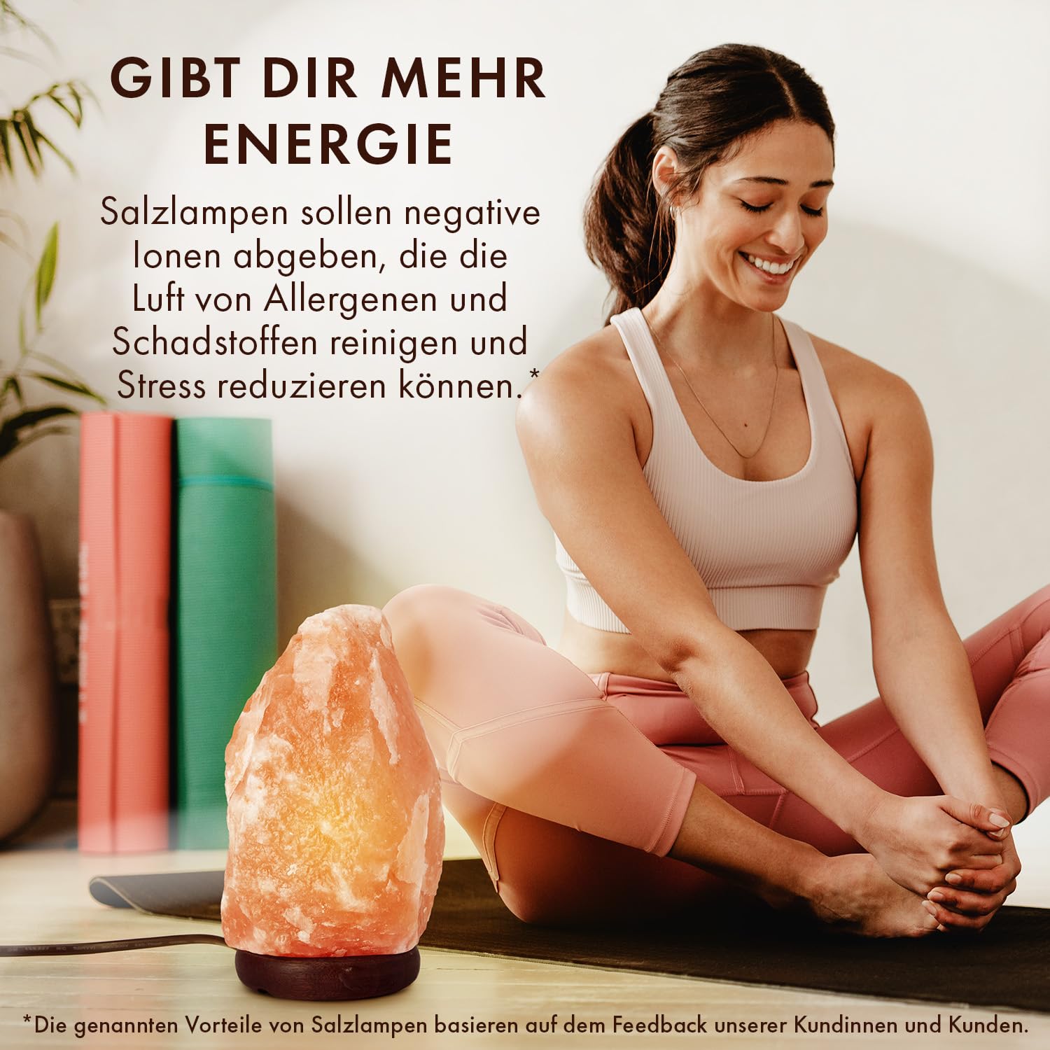 The Body Source Salzlampe (2-3 kg) mit Dimmerschalterlicht aus der Salt Range Pakistan auf einem Holzständer - Nachtlicht inkl. 1x 10W Glühbirnen und Geschenkbox