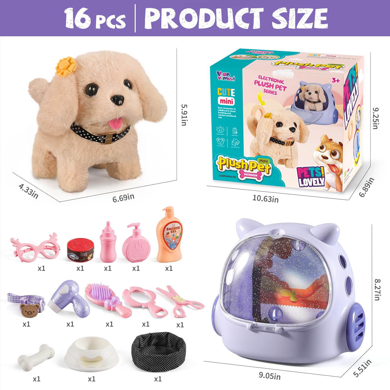 16 Pcs Robot Dog Toys for Girls, Toys for 3 4 5 6 7 8 Year Old Girls Kids Boys, Realistic Robot Puppy Toys for 5-7 6-8, Ideas Birthday Gifts for Girl 3 4 5 6 Year Old
