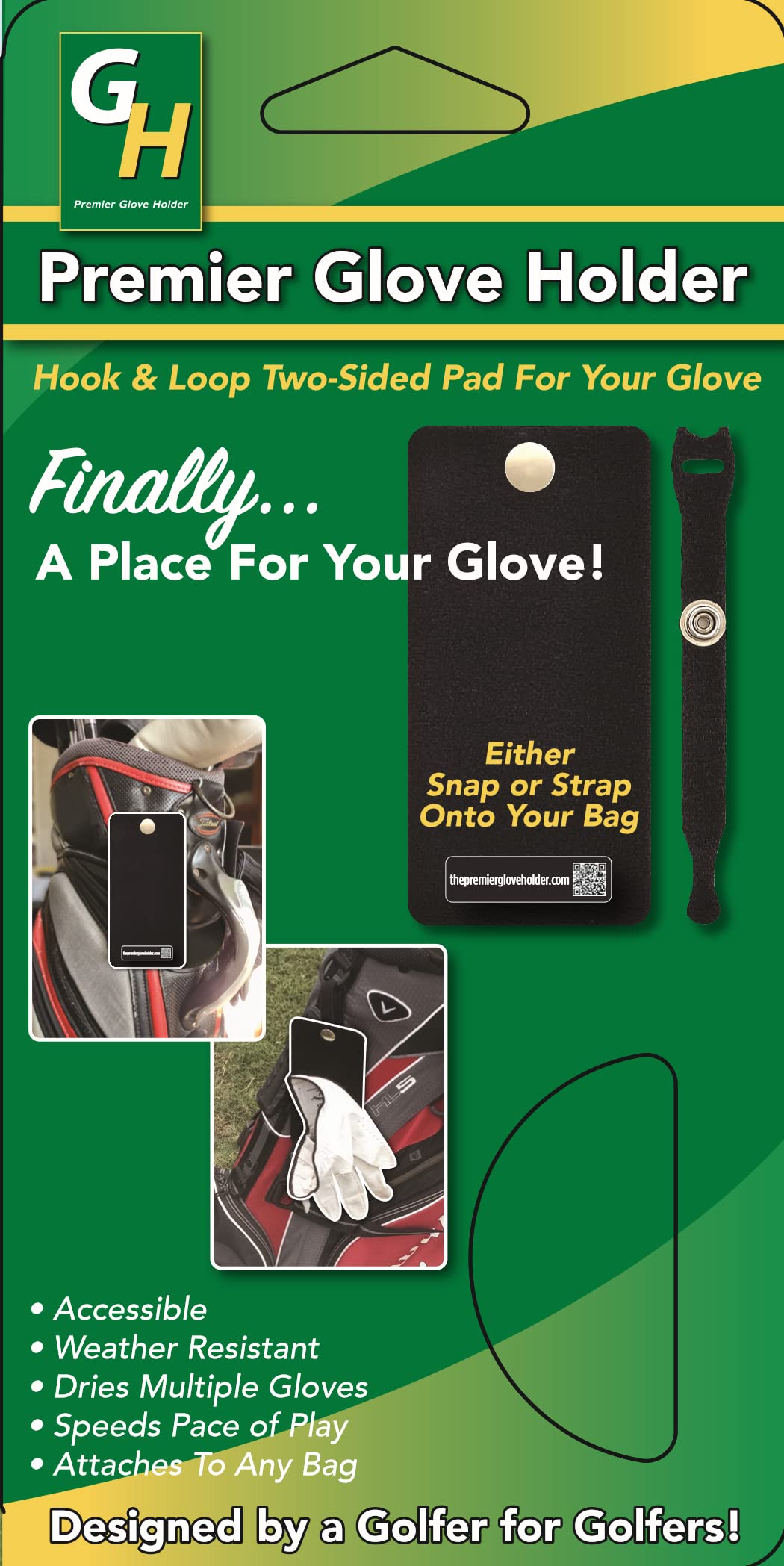 Golf Glove Holder - Made with First Class Material - Two-Sided - Attach Multiple Gloves - One-of-a-Kind