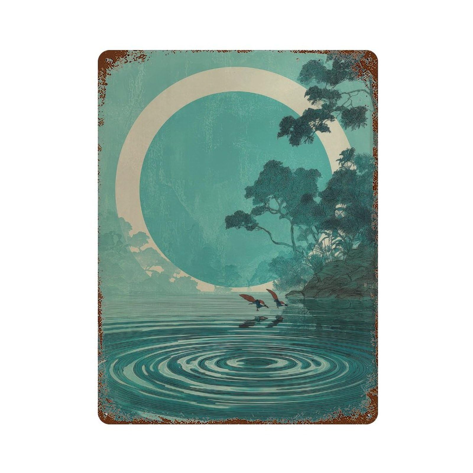 xiaoxiaoshen Serene Lake Landscape. Japanese Ukiyo Wall Decor Art Metal Tin Poster Modern Home Decor Art Home Bar Shop Decorations Vintage Sign 40x30cm