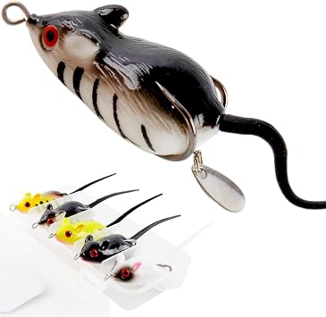Topwater Mouse Rat Fishing Lure 5PCS Soft Hollow Body Bass Pike | Realistic Soft Rat Bait Weedless Double Barb Hooks Spinnerbait Blade Glide Bait Crankbait Compatible Trout Muskie Freshwater