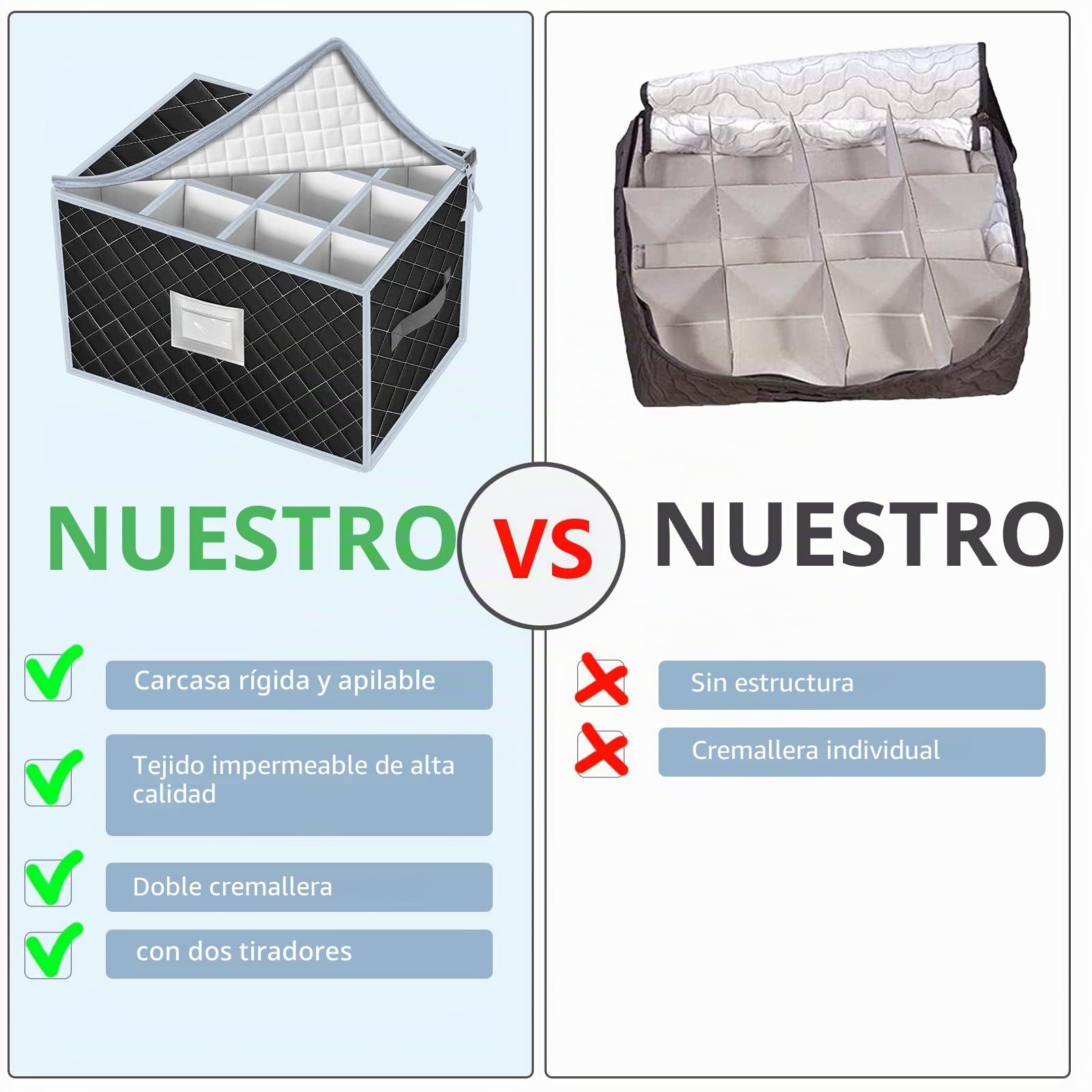 Caja de Almacenamiento de Copas de Vino, Conjunto de 2 Piezas Cajas de Almacenamiento de Stemware para 24 Copas, Con Ventana Etiquetada, Ideal Para Cocina, Bodega y Coche (Negro)