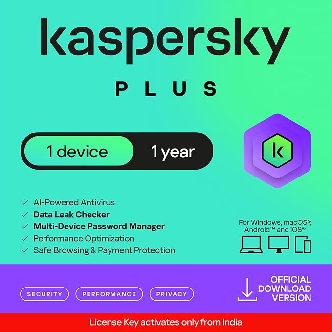 Kaspersky Plus Security 2025 | 1 Device | 1 Year | Digital Download | Instant Delivery - No CD