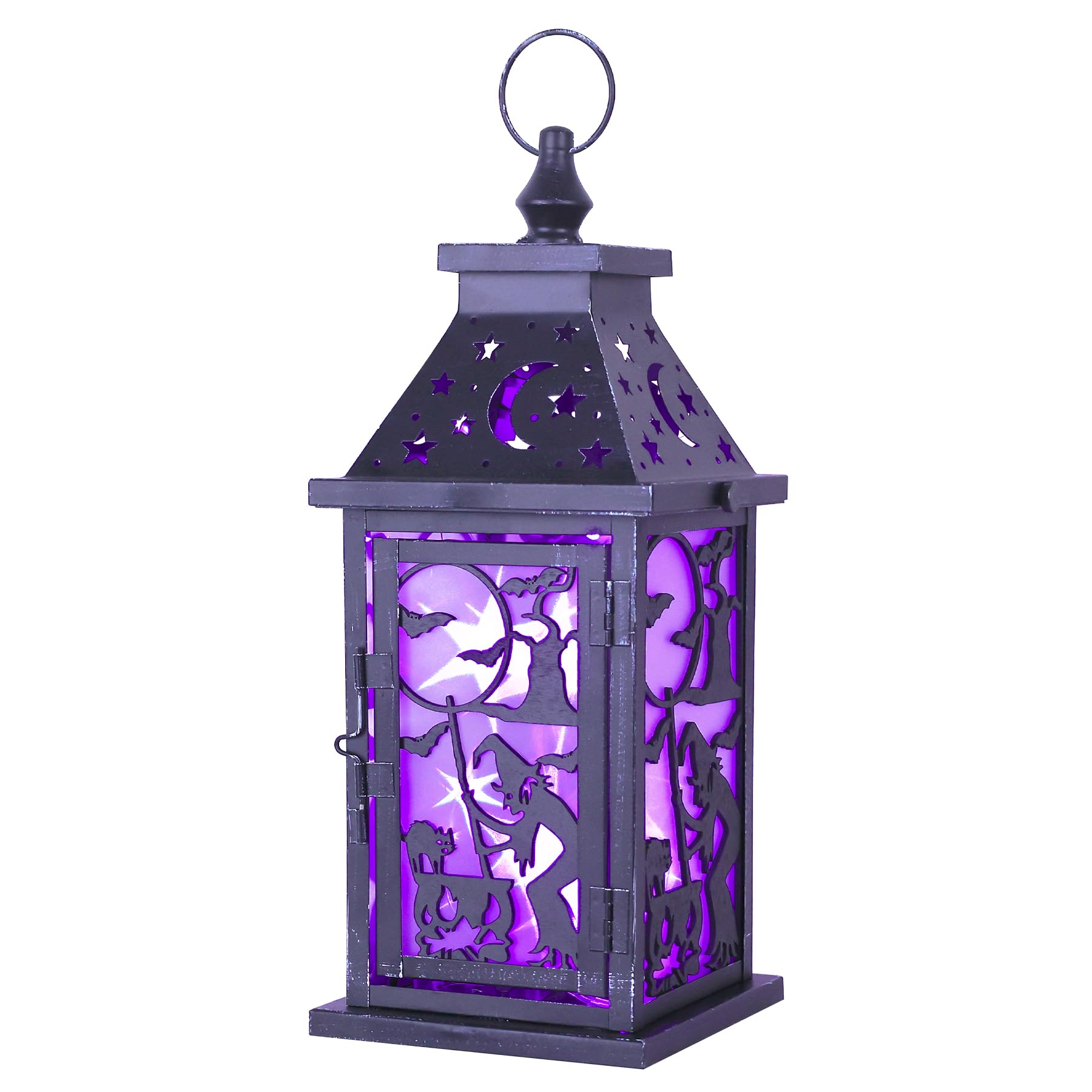 DECORKEY Halloween Decorations Indoor, 14.9" Decorative Witch & Bat Candle Lantern with 82" LED Lights(8 Modes; No Battery), Hanging Spooky Halloween Lanterns, Outdoor Home Room Door Party Decor