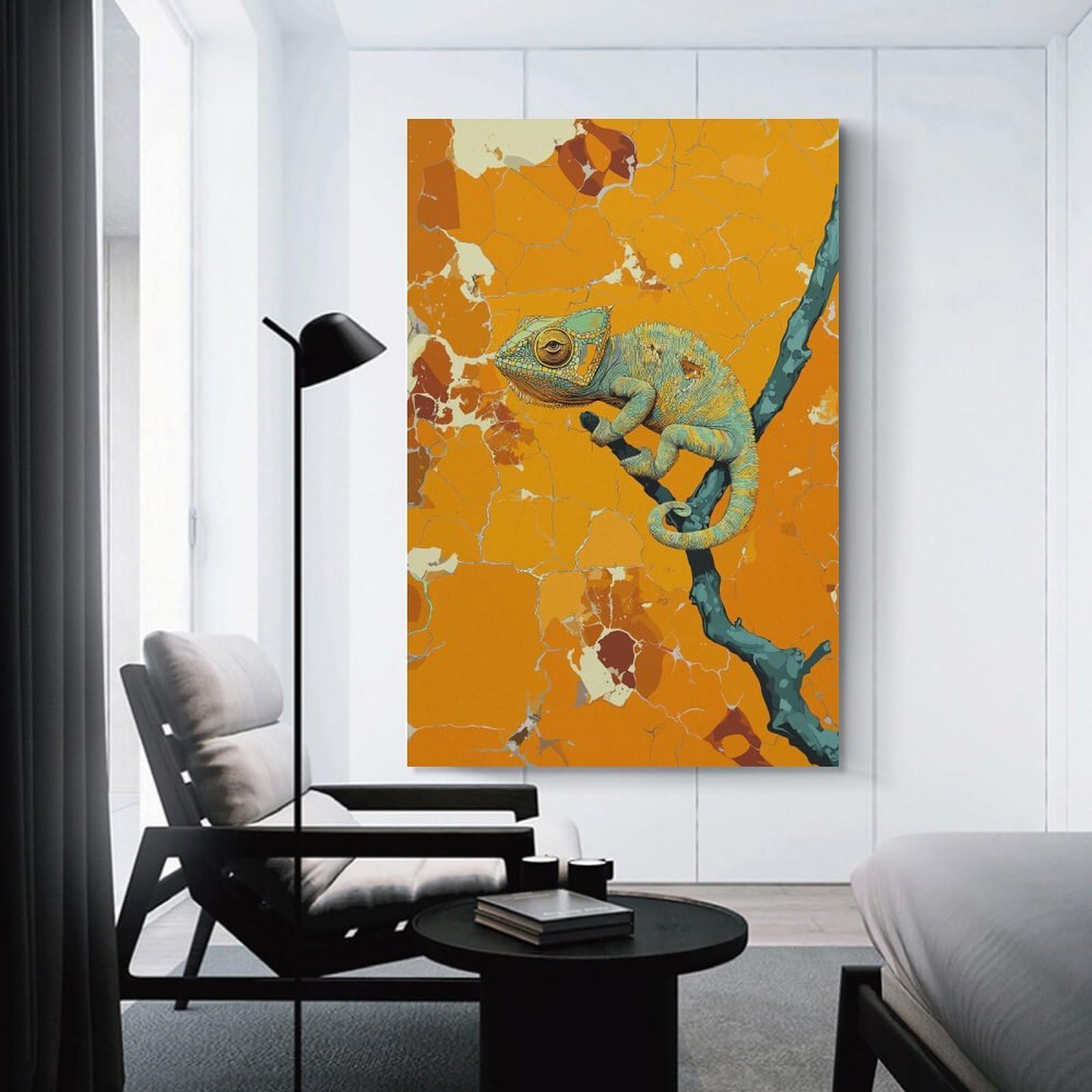 Junmoney Unframe-Style-22 Chameleon On Branch Canvas Art Print 24X36inch(60X90cm), For Apartment Walls, Studios Or Work Areas, An Easy Choice For New Home Styling