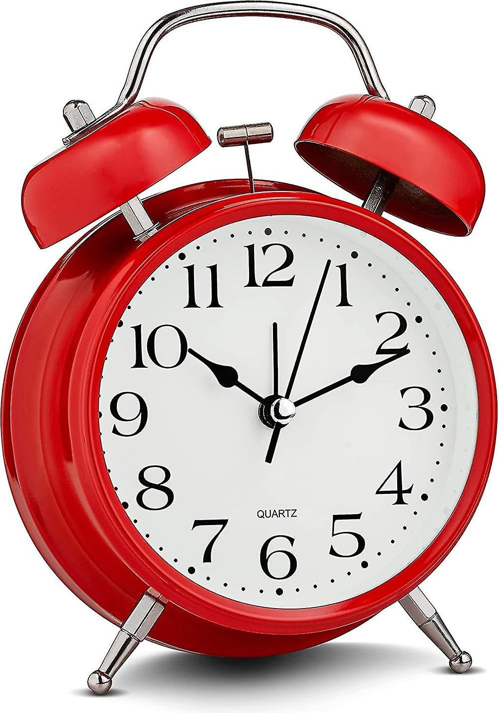 JOYHAPPST Red Analog Alarm Clock Extra Loud Twin Bells Retro White Silent Non-ticking Quartz Battery Operated With Backlight, Decorative Bedside Table Desk
