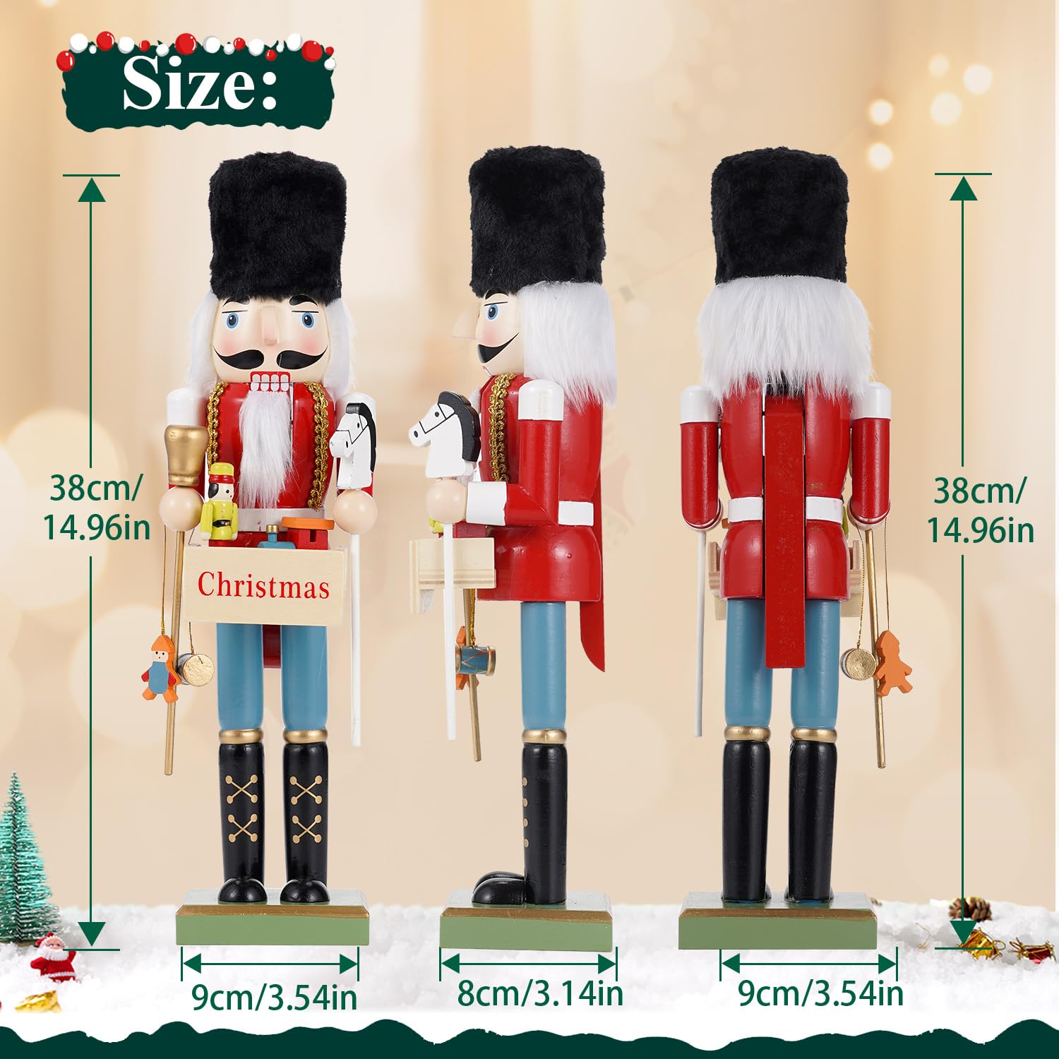 COMBIUBIIU Christmas Decorations Nutcracker Soldiers,15 inch Wooden Traditional Nutcracker Figures,Festive Collectible Ornament Gift for Thanksgiving Christmas Decor(Festive Sign) - Image 4