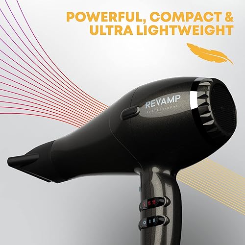 Miniatura 6 de Revamp Progloss Featherlite Ultra X - Secador de pelo iónico con 2 velocidades y 4 ajustes de calor, compacto y ultraligero, incluye 2 accesorios de