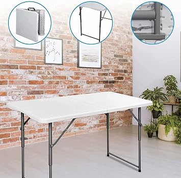 NIUTA 4FT Fold-in-Half Table, Portable Folding Table, White