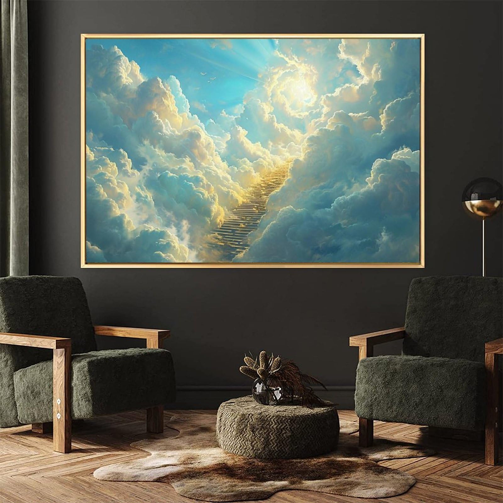 Amazon.co.jp: 絵画 空への黄金の階段インテリア 絵画 魅力的な色の空