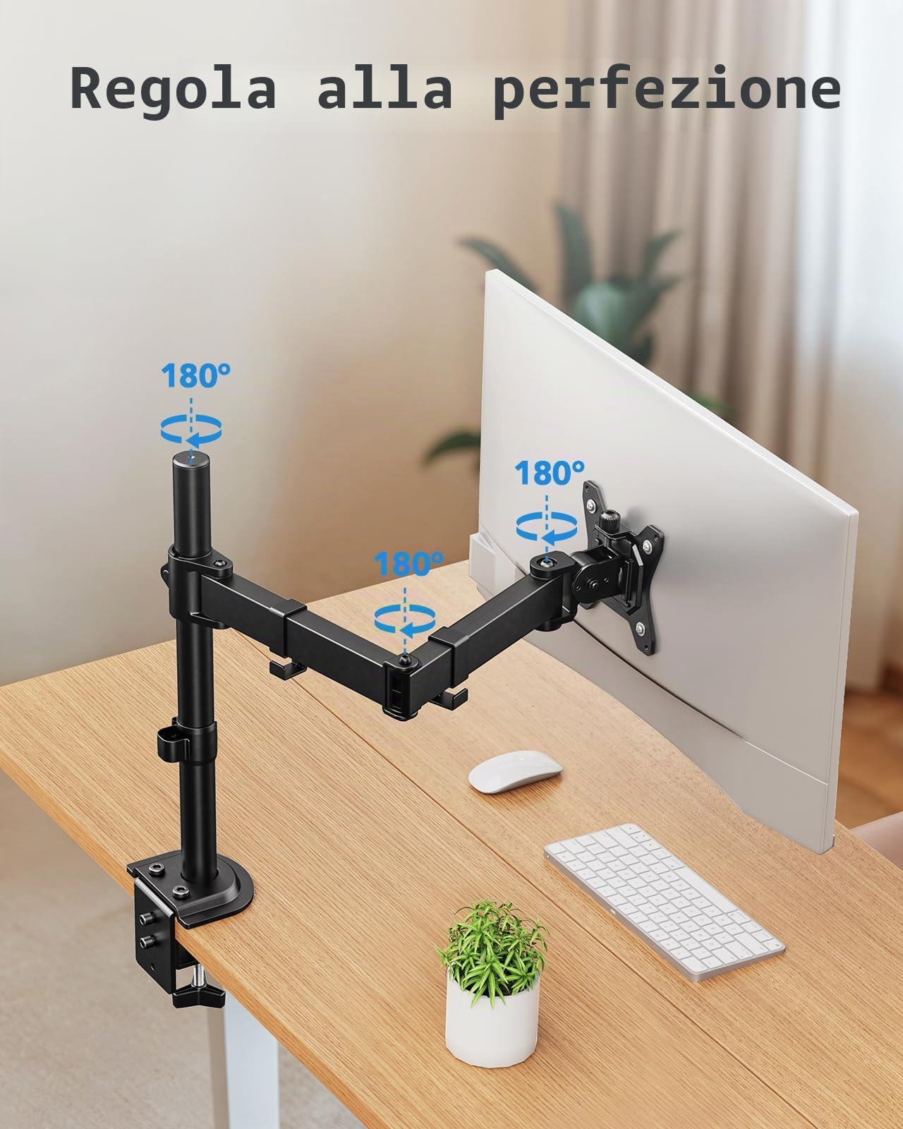 Supporto per monitor HUANUO per schermi da 13-32 pollici, inclinazione, rotazione e rotazione con regolazione dell'altezza, 2 opzioni di montaggio, VESA 75 e 100 mm