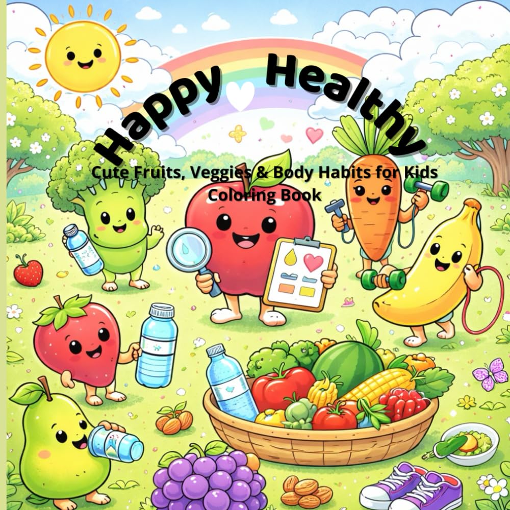 Happy Healthy: Cute Fruits, Veggies & Body Habits for Kids Coloring Book