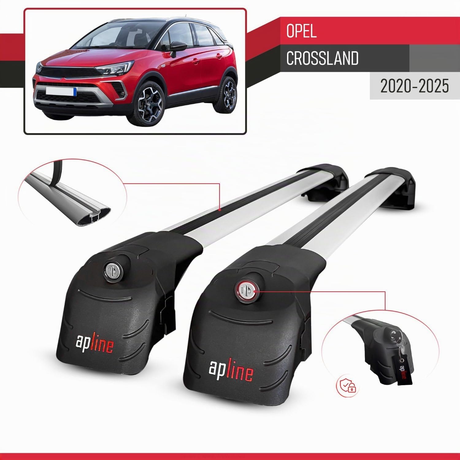 Compatibile con Opel Crossland 2020-2025 Modello ACE-2 Barre Tetto Portapacchi Auto Barre Portatutto Grigio Alluminio 2 Barre
