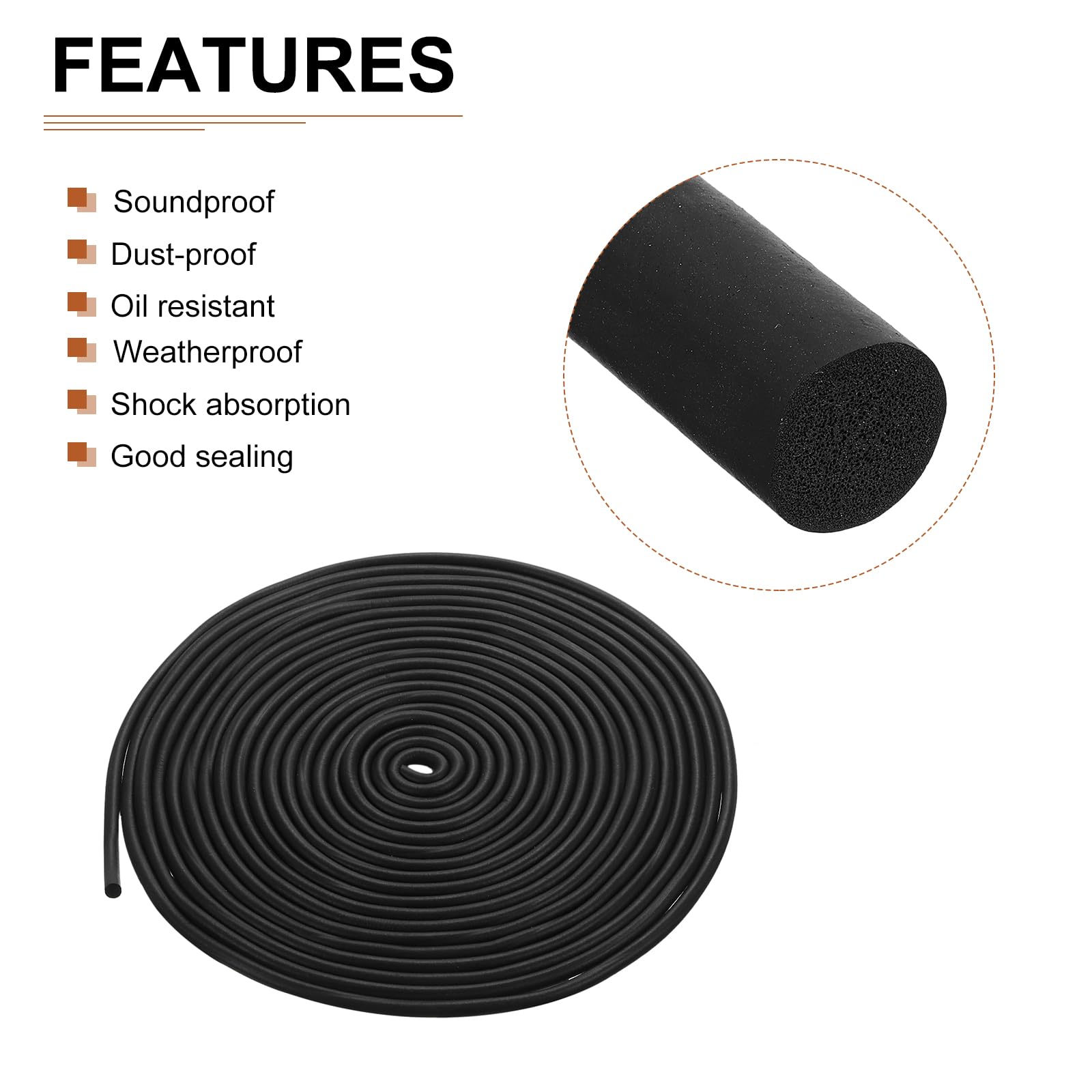 DTGN 7mm x 10meters(DXL) Foam Rubber Weather Seal Strip, 1Pack, Good for DIY Furniture - Image 3