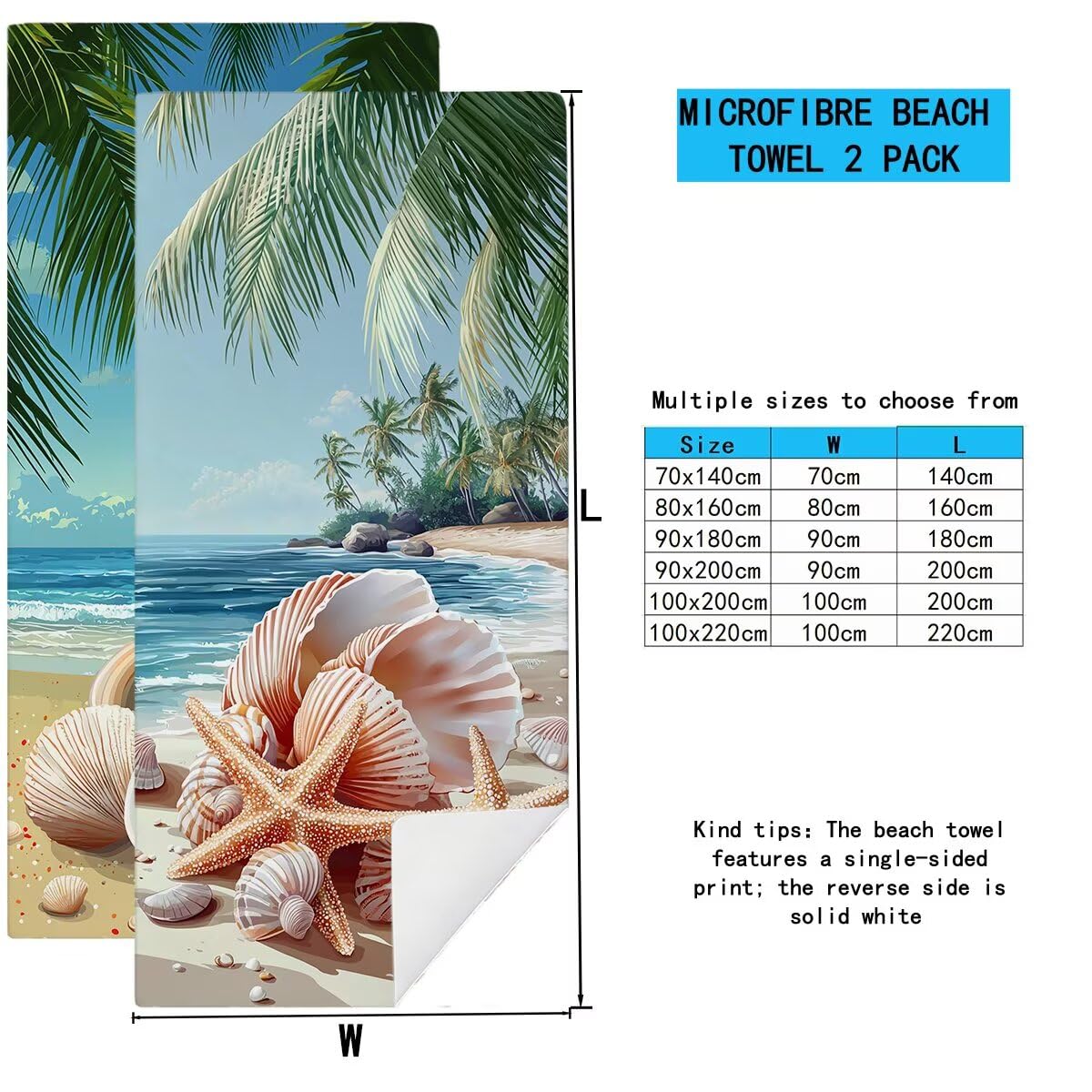 Telo Mare Microfibra, Telo Mare Grande 90x200cm 2 Pezzi, Asciugamano Palestra Donna Asciugatura Rapida, Antisabbia Asciugamano Microfibra, Leggero Asciugamani Palestra per Regalo (Paesaggio) -4162
