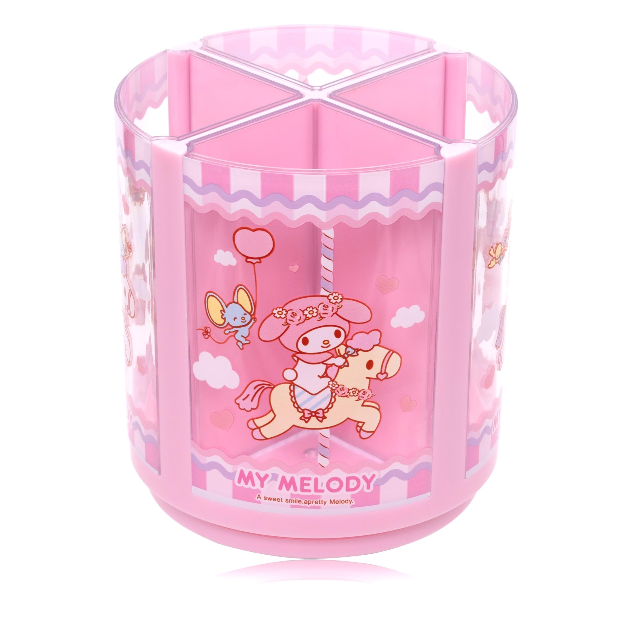 Roffatide Anime Melody Detachable Cute Pencil Cup Pot Rotatable Plastic Desktop Desk Office Supplies Container Pen Holder for Desk Makeup Brush Holder Mini Box Pink