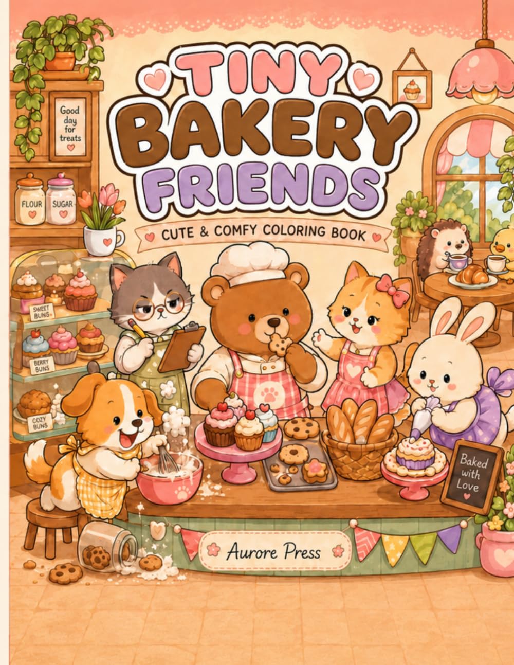TINY BAKERY FRIENDS: Cute & Cozy Kawaii Animal Bakery Coloring Book, Stress Relief for Adults, Teens and Kids