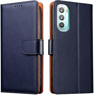 iWEOCO Motorola Moto G Stylus 5G 2022 Case Wallet Genuine Leather | RFID Blocking Kickstand Strong Magnetic Clasp Closure Cash Credit Card Slots Protective Moto G Stylus 5G Wallet Case (Blue)