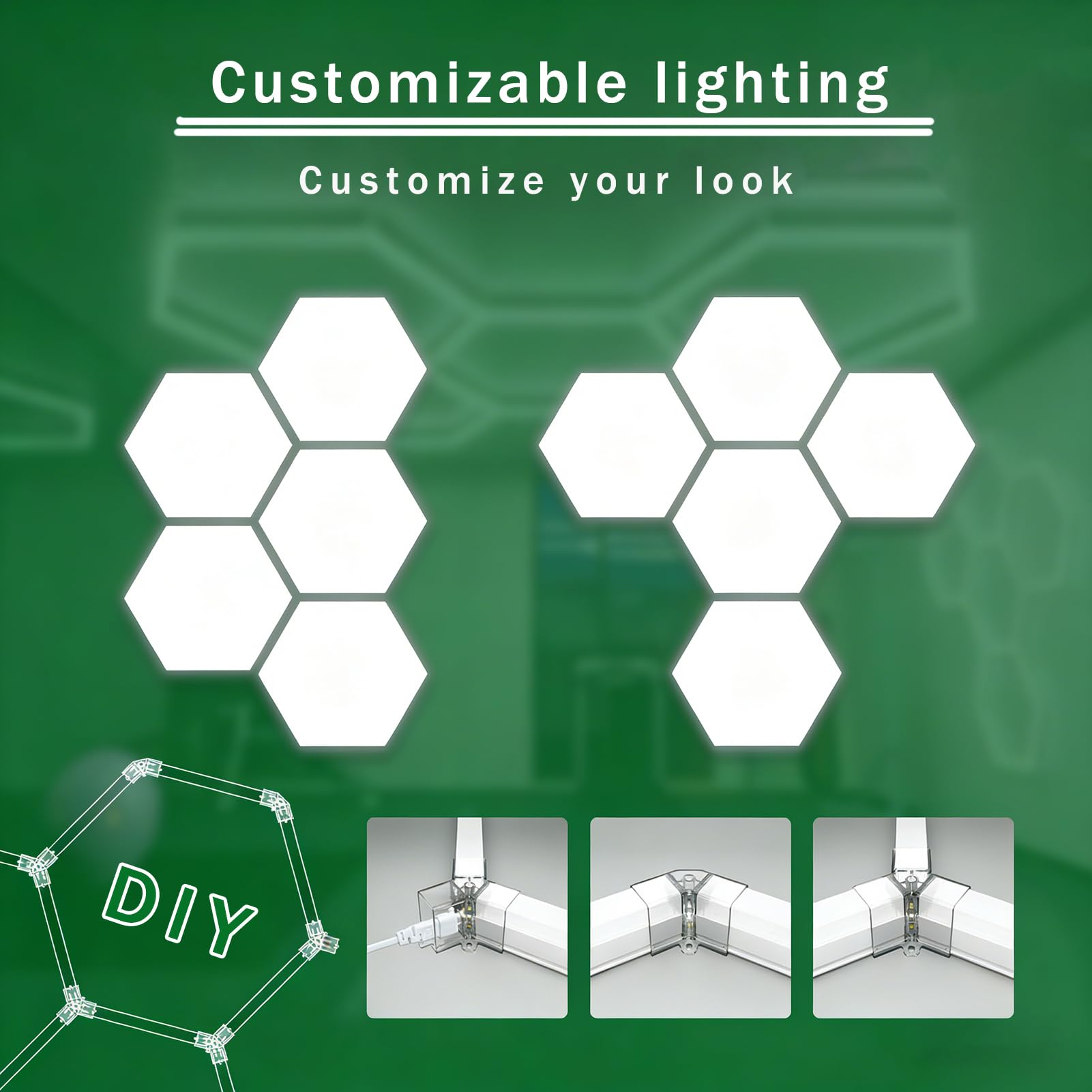 Lampada LED Esagonale per Garage,4500K Plafoniera Soffitto Collegabile, Illuminazione per Dettagli Auto, Autolavaggio, Negozio e Esposizione,4500k