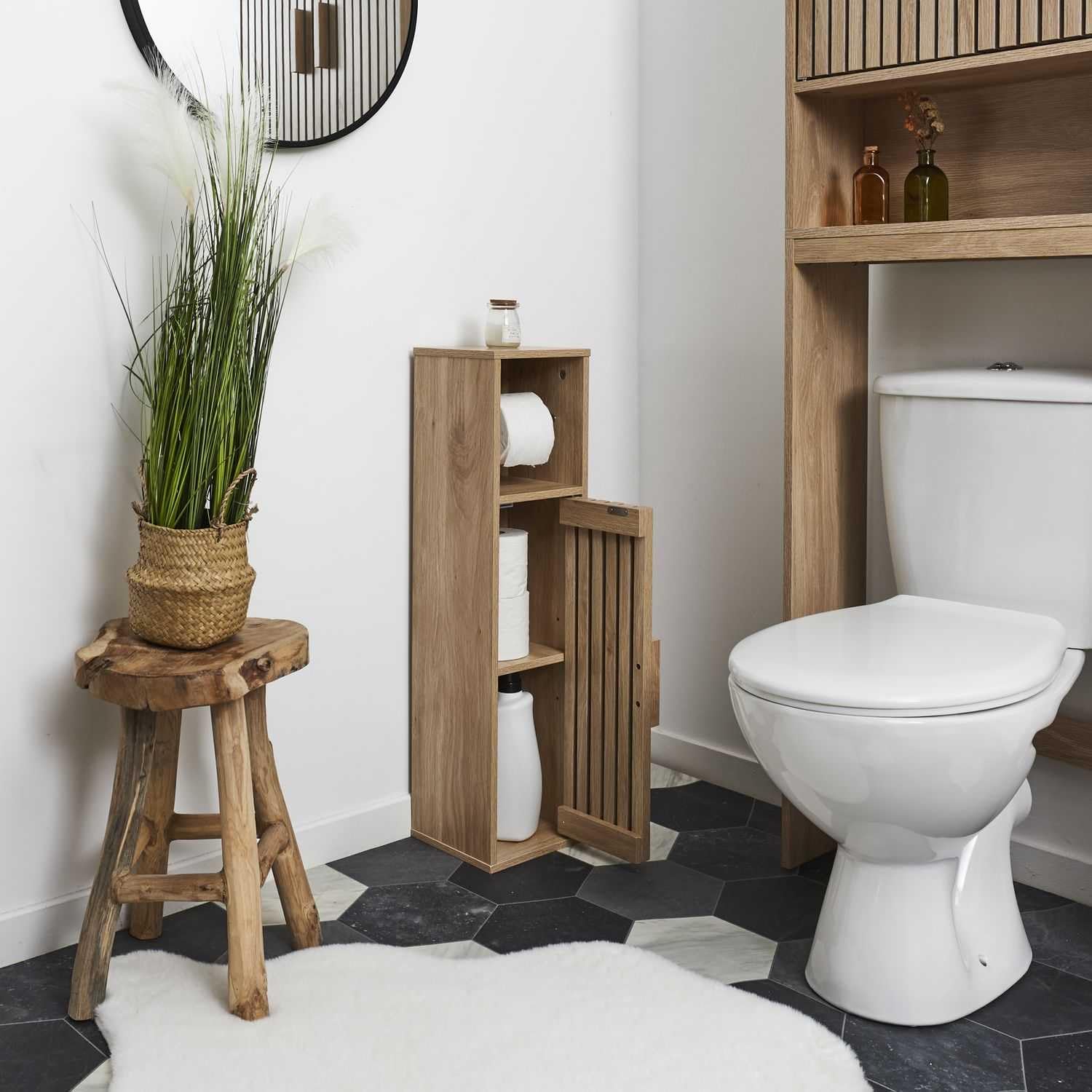 HOME DECO FACTORY, HD0271, porta carta igienica Klaus, collezione Natural Crush, mobili, mobili da bagno, 20 x 78 x 19 cm, marrone
