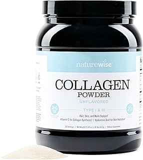 NatureWise Collagen Peptides Powder with Hyaluronic Acid and Vitamin C - Unflavored - Support for Women & Men - Type I & III for Hair, Skin, & Nails - Sugar, Gluten & Dairy Free - 30 Servings