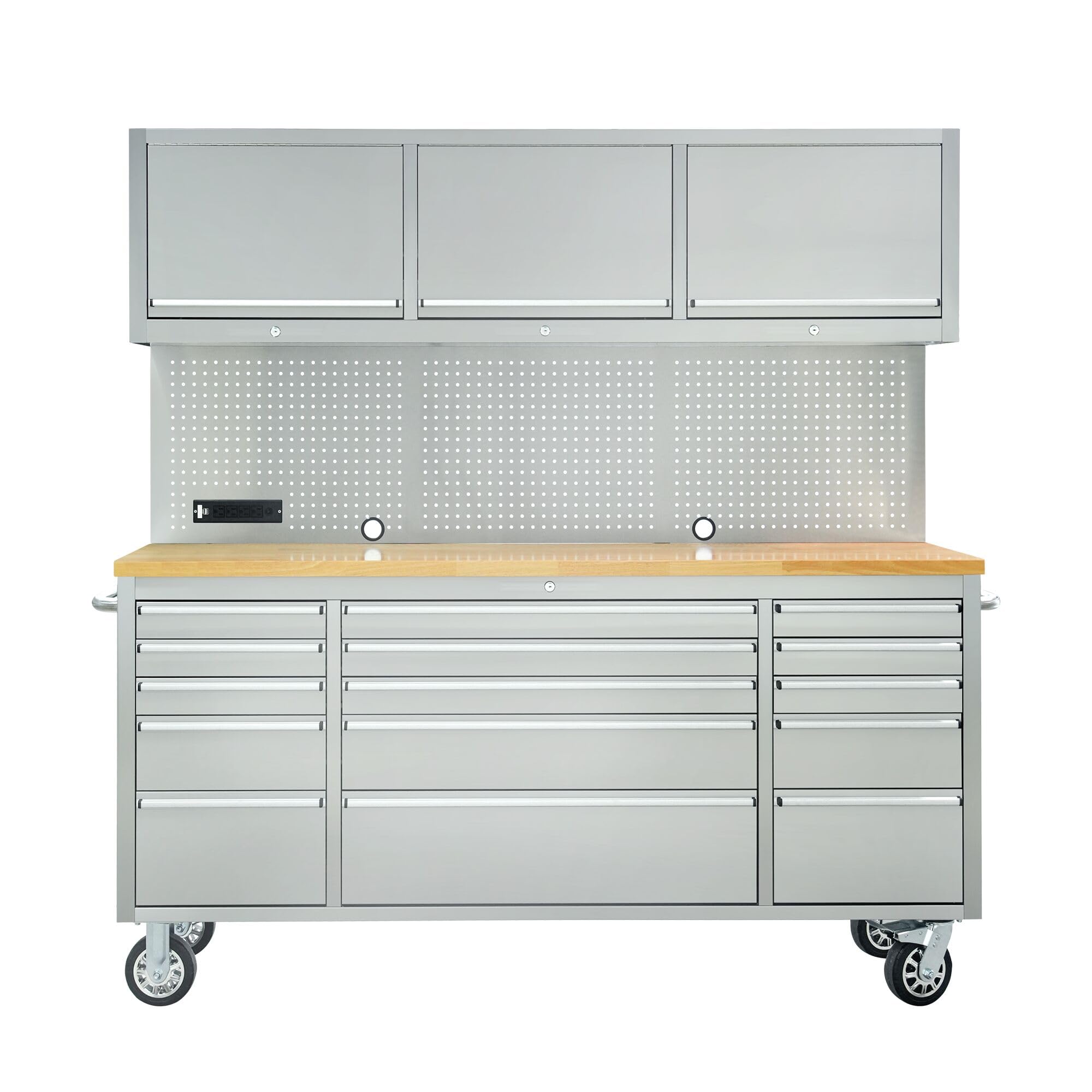 CT Copper Tailor 72-inch Rolling Tool Chest with Integrated Power Strip,15 Drawers and Wheels, Garage Workbench with Storage, 3 Upper Cabinets,
