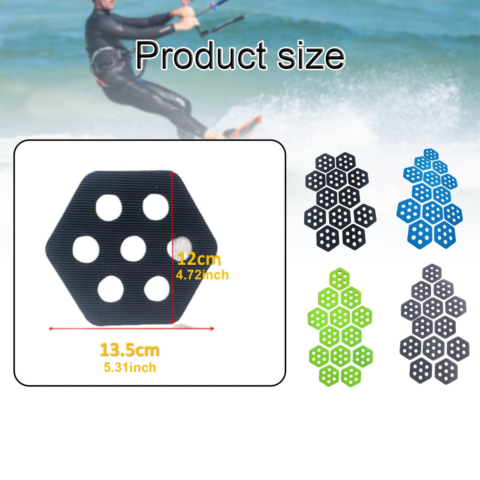 Vaveren 12Pcs Hexagon Surfboard Traction Pads Anti Slip Mat Premium Decking Accessories Deck Grips Deck Pads for Grip Surf Paddleboard, Black
