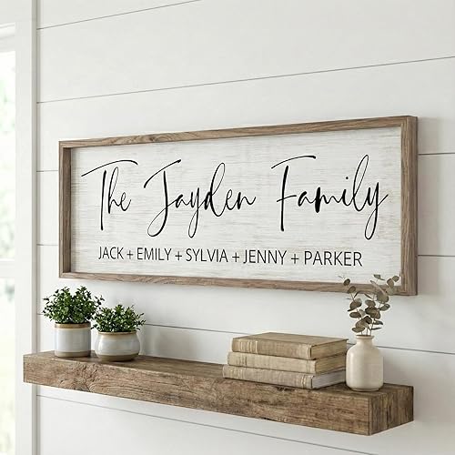 Miniatura 3 de Letrero enmarcado personalizado, placa decorativa con apellido (marco gris desgastado)