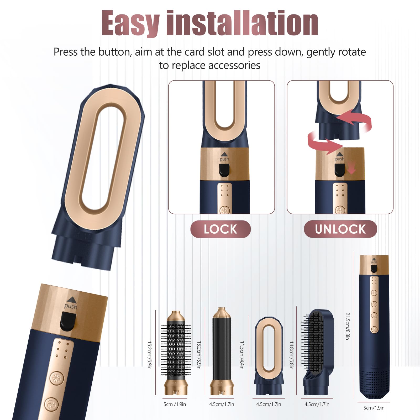 Cepillo Secador De Pelo, Air Styler 5 en 1, Cepillo de Aire 1350W | Cepillo de Aire Caliente 110000 RPM, Multifuncional Modelador, Cepillo alisador pelo para Volumen/Doblar/Suavizar/Secar