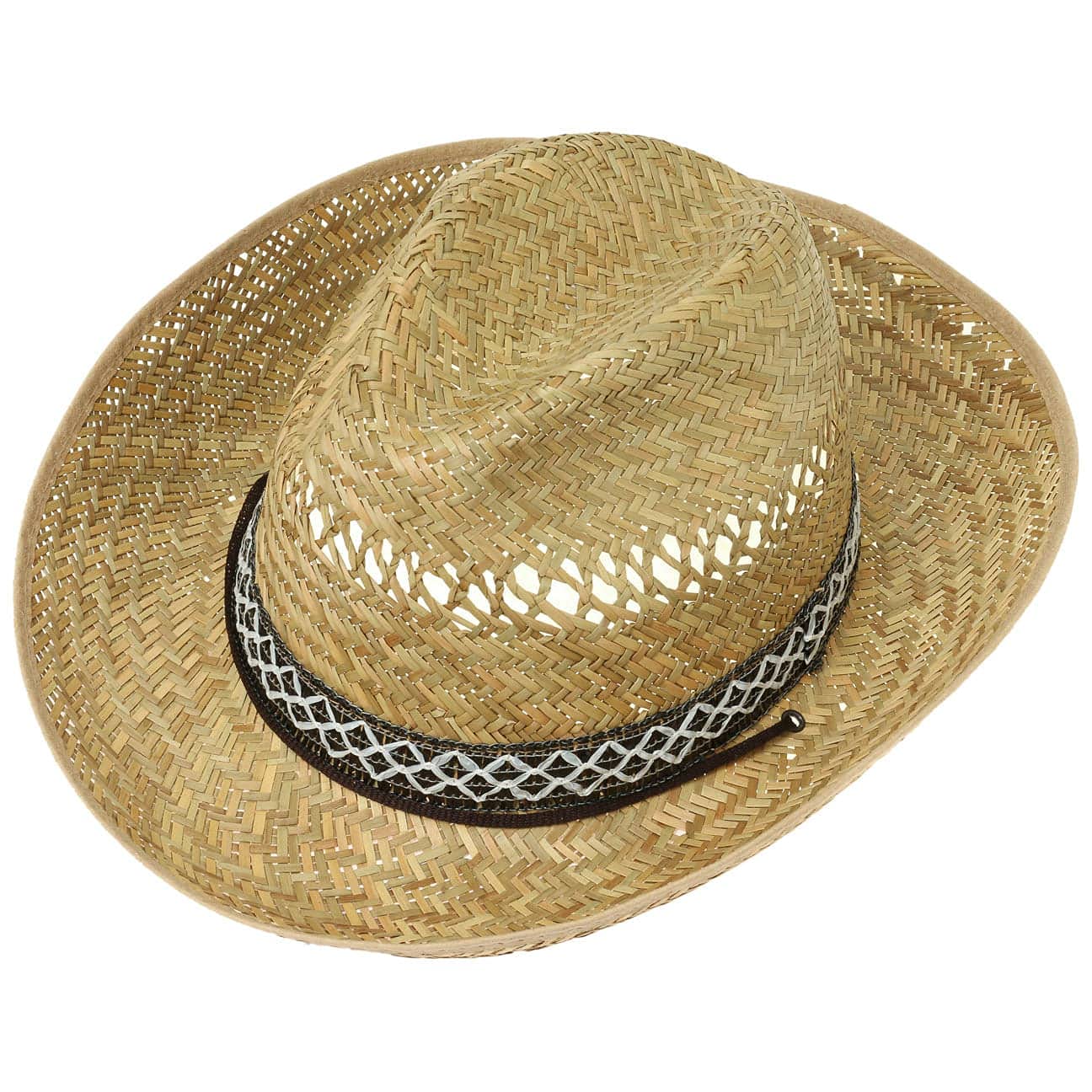 Lipodo Texas Chapeau de Cowboy Paille avec Bandeau Chine Made in Italy Unisexe Printemps-Ete