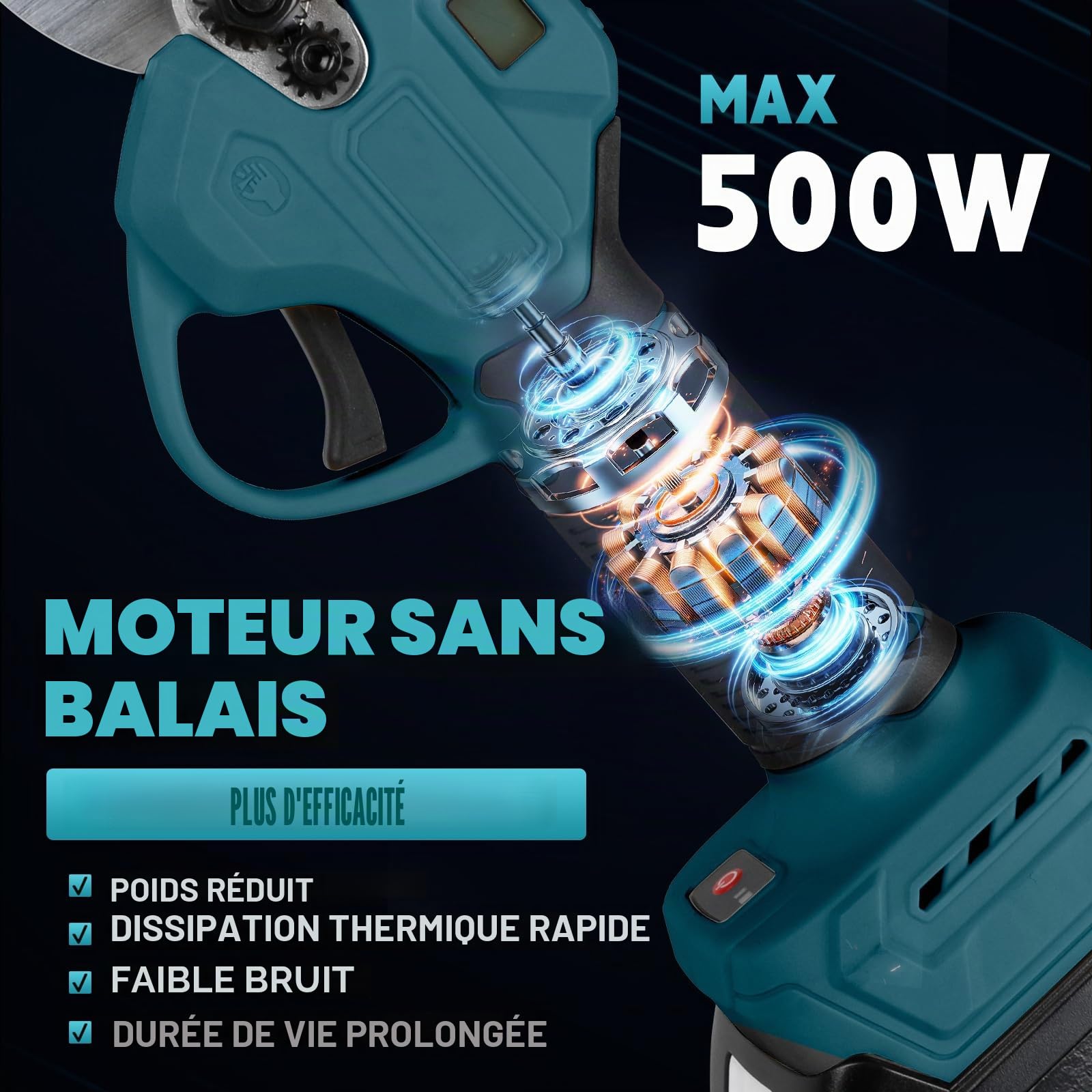 Sécateur électrique sans fil 45 mm compatible avec batterie Bosch GBA 18 V Moteur sans balais Scie d'élagage électrique Ciseaux LCD pour tailler les arbres fruitiers