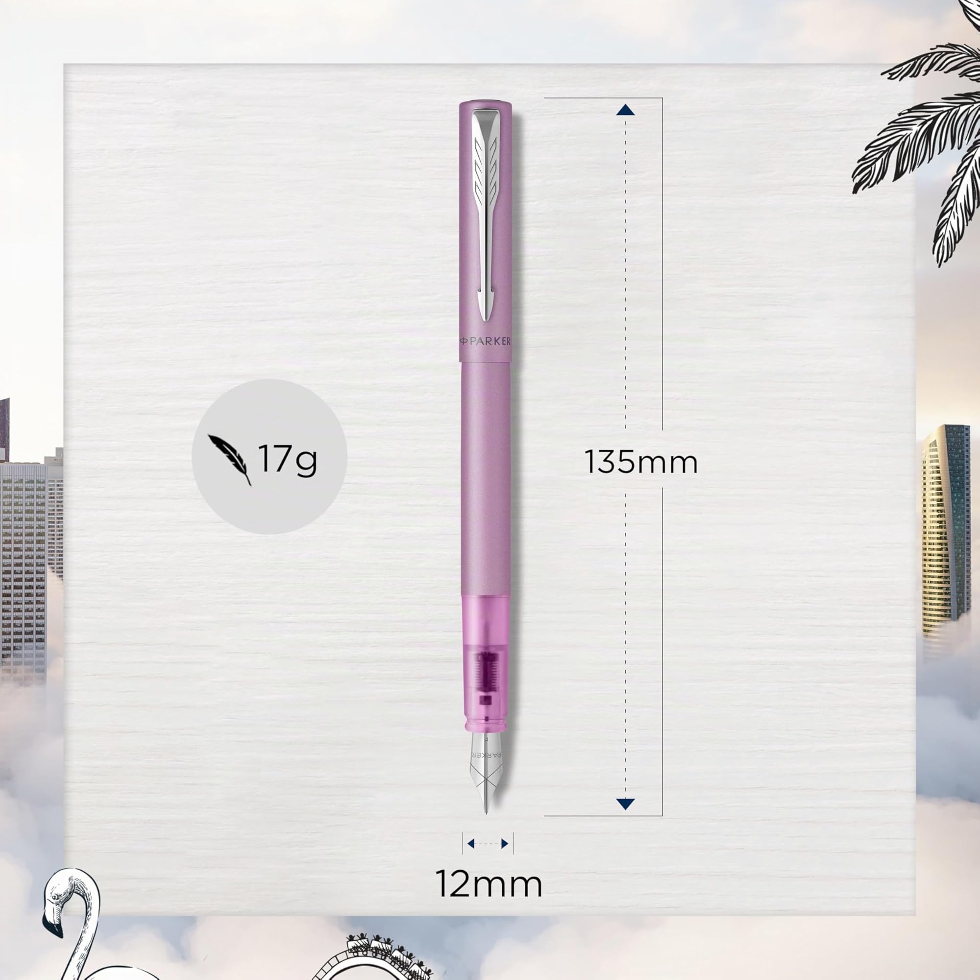 Parker Penna stilografica Vector XL | Laccatura lillà metallizzato su ottone | Pennino medio con ricarica di inchiostro blu | Confezione regalo