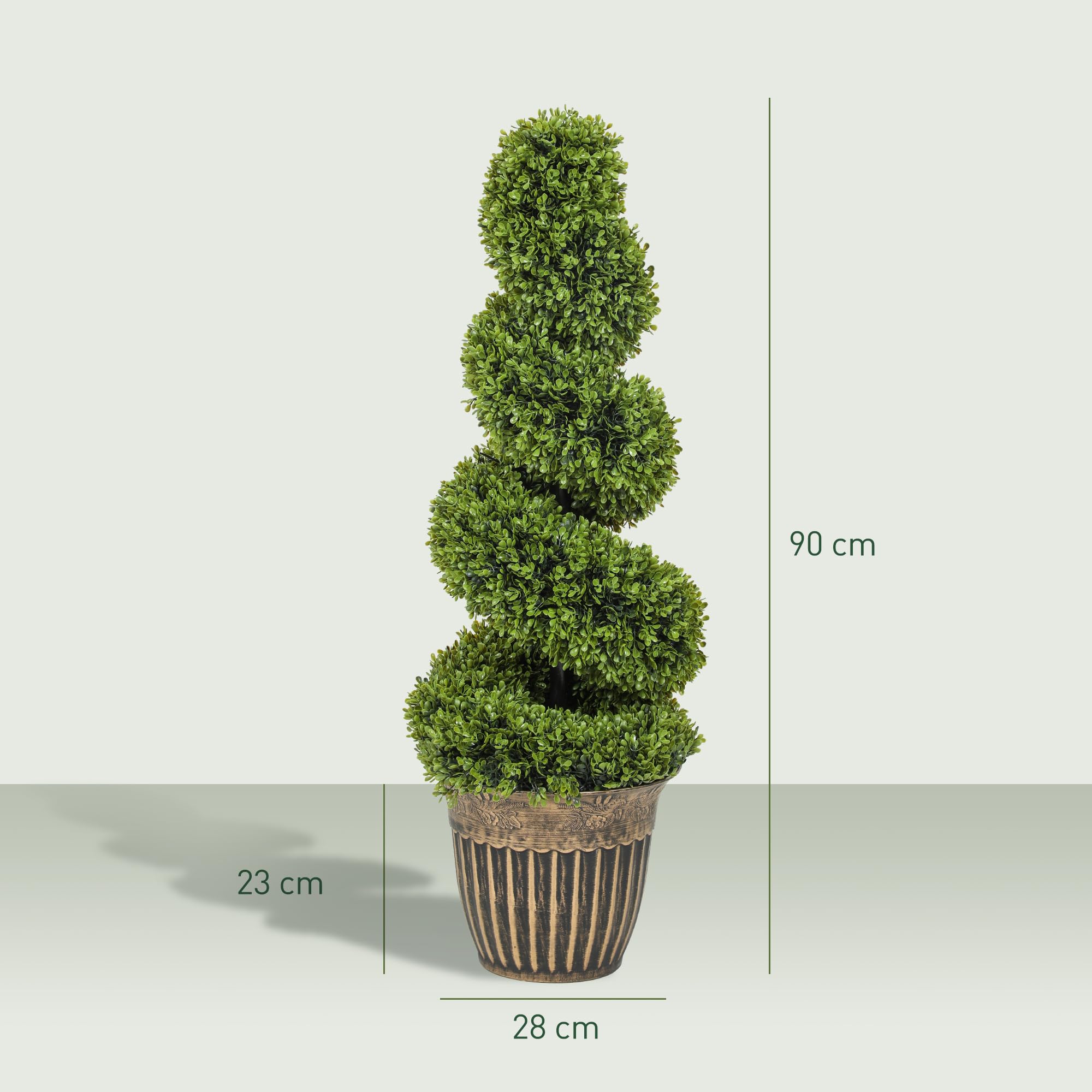 HOMCOM Juego de 2 plantas artificiales decorativas topiarias en espiral de boj en maceta, plantas falsas para decoración del hogar, interiores y exteriores, 90 cm, verde claro