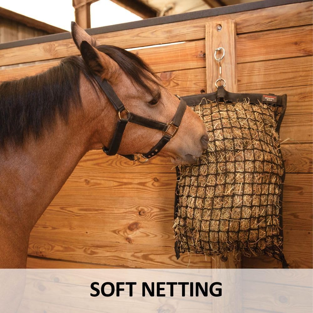 Schneiders Easy-Open Knotless 1.25" Slow Feed Hay Net for Horses | Top Rim Stays Open Filling | Gentle Poly Netting | Holds 2 to 4 Flakes of Hay