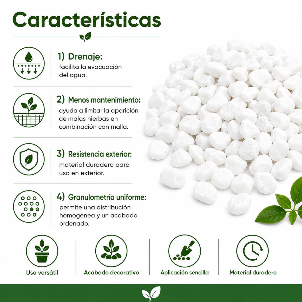 Piedras Blancas para Jardin y Terratios| Piedras Decorativas para Macetas | Ideal para Acuarios | Piedras Marmolina Blanca |Fácil Aplicación y Múltiples Usos (Saco 8/12 25kg)