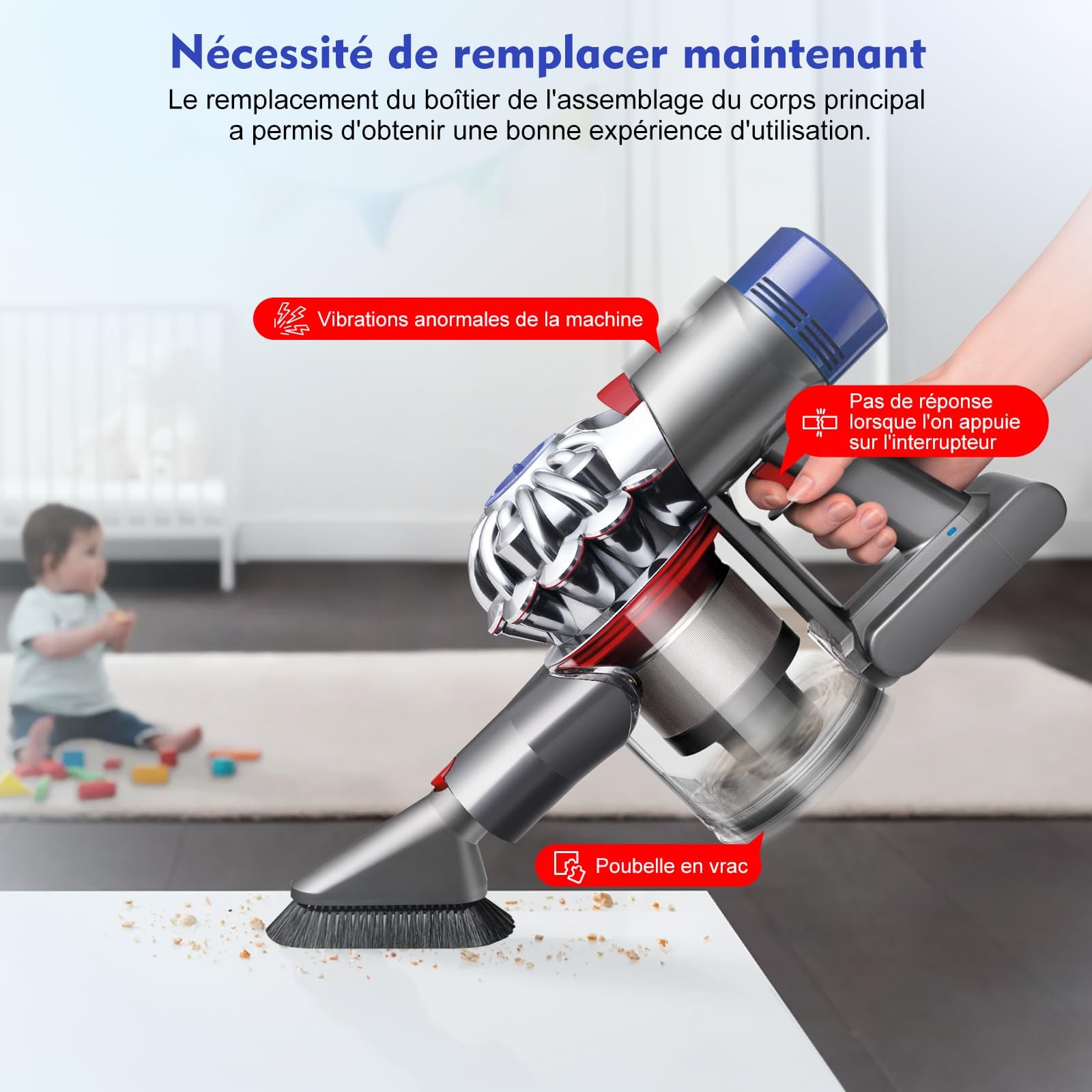 V7 Cuerpo principal de repuesto para Dyson V7 SV11, carcasa de mango del motor con gatillo compatible con Dyson V7 Animal & Absolute, pieza de repuesto 968670-06