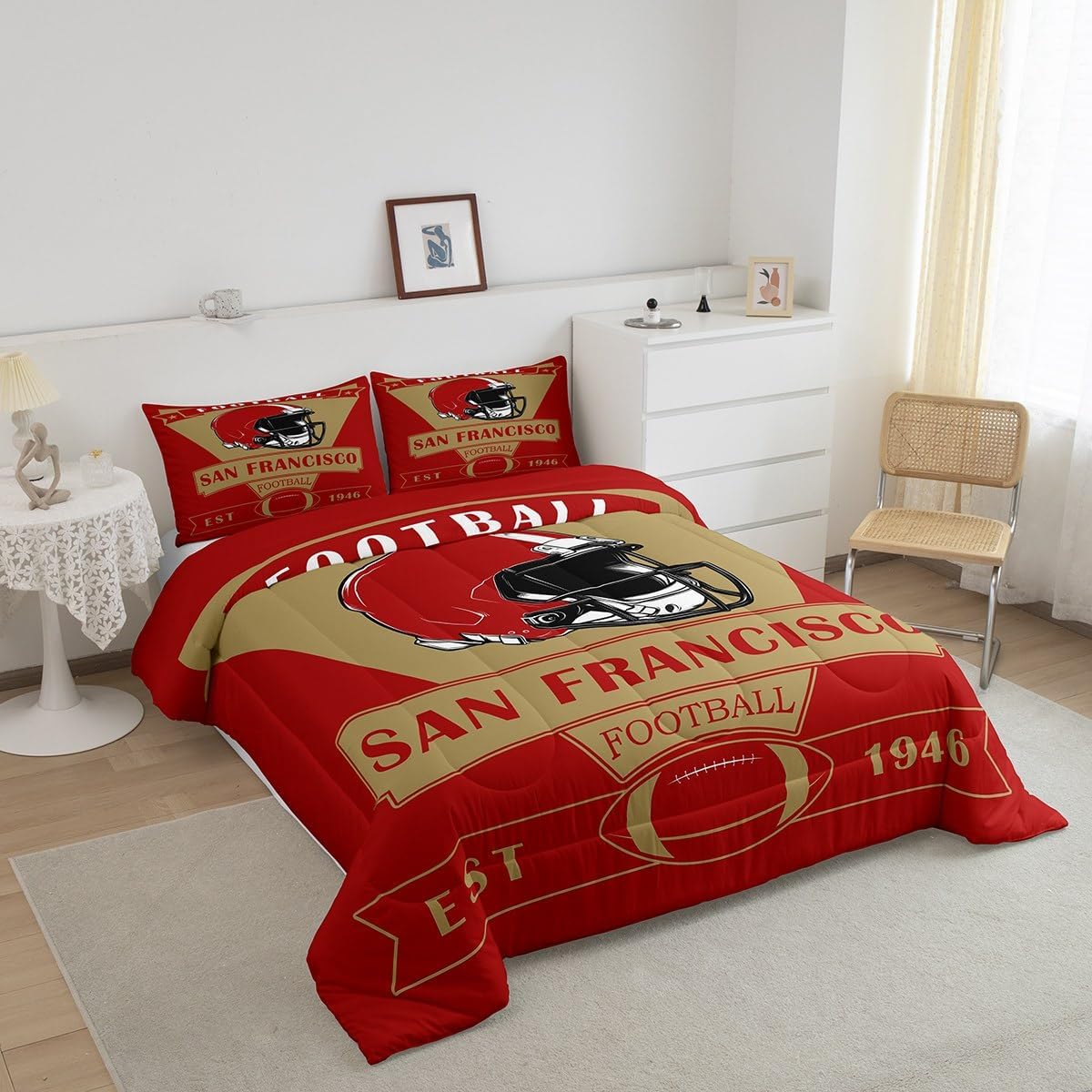 Feelyou Football Bedding Set Twin Size,San Francisco Comforter Set,Football Fans Gifts Comforter,American Football City Bed Set image 2