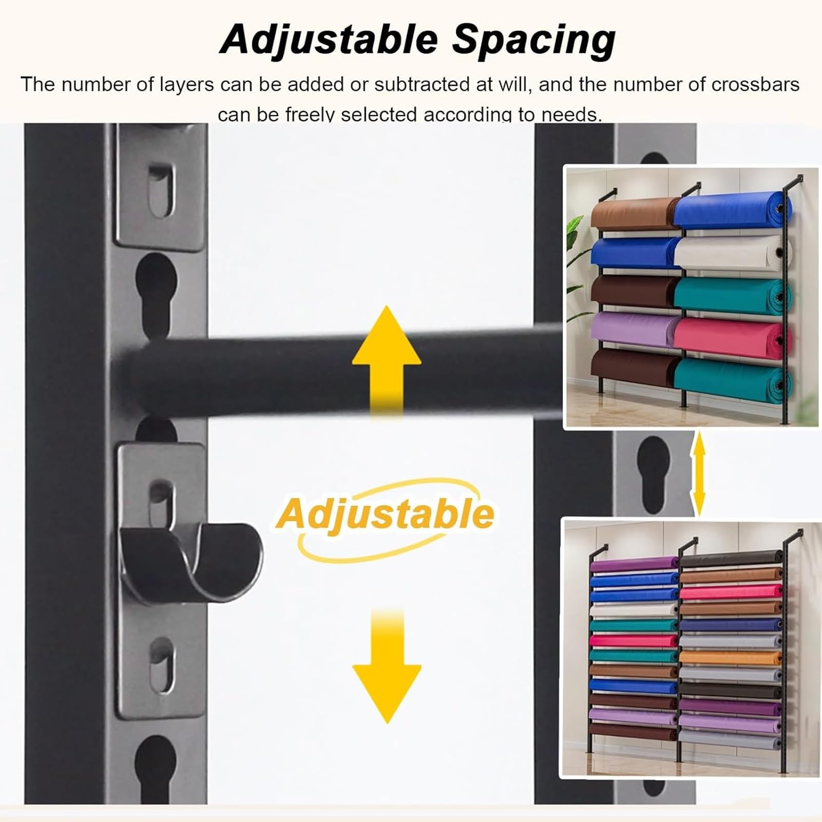 Generico Espositore in Metallo Regolabile per Tessuti - Porta Rotoli Commerciale con 5 aste e 3 File per Bobine di Vinile, pellicole per Auto, tovaglie e Altro Ancora - Soluzione Versatile con mensol