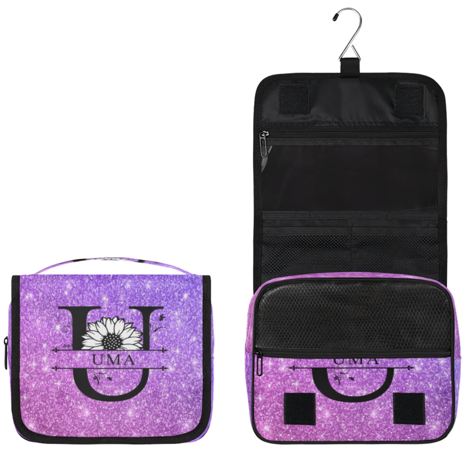 QsirBC Personalized Hanging Toiletry Bag Customized Portable Cosmetic Bag with Name Suitable for Women Men Bathroom Camping Shampoo Toiletries Sunflower