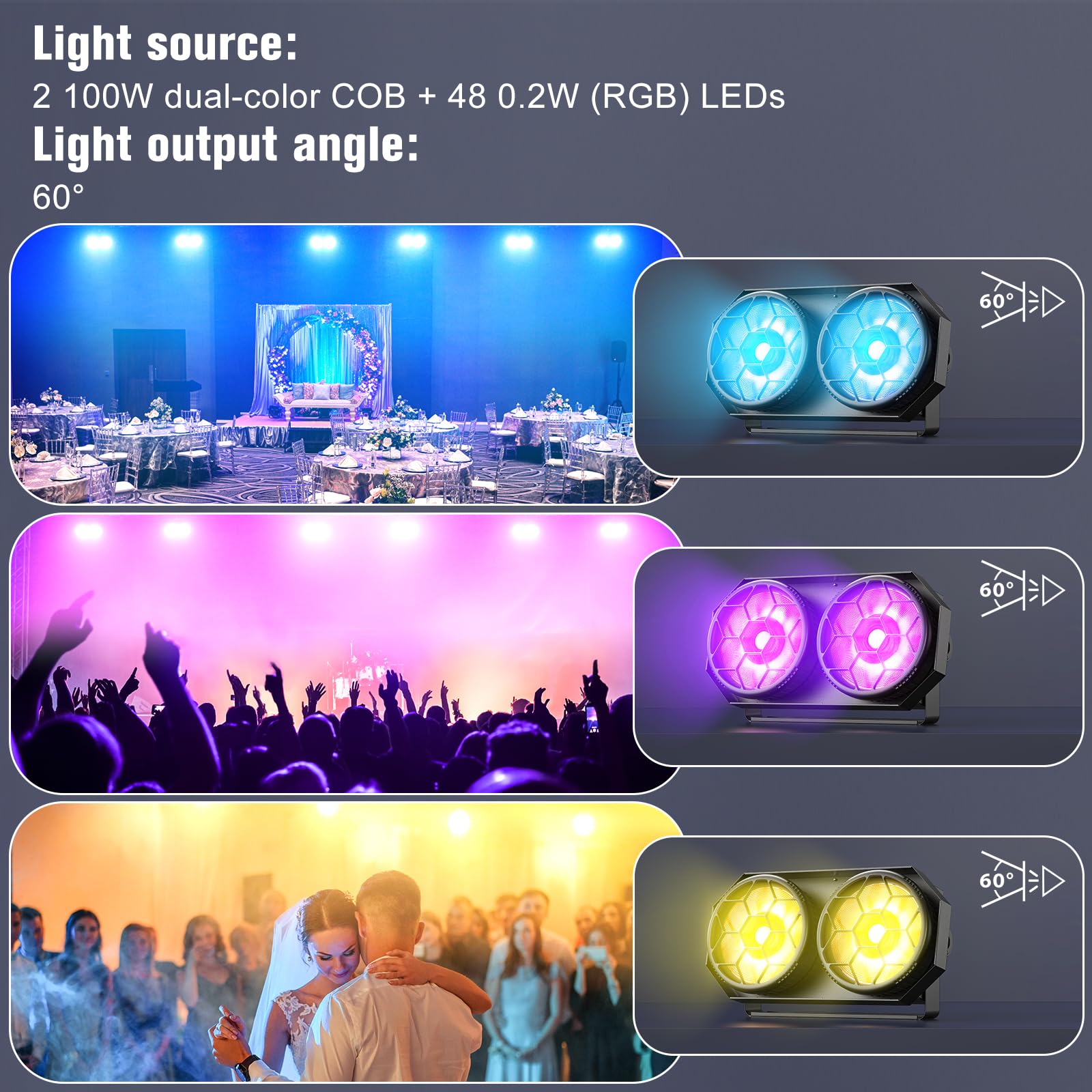 200W Par LED COB+RGB Luces Escenario,Blanco Frío/Cálido Foco Escenario,Control DMX512/Auto/Sonido/Estroboscópico,Foco Par Teatro para DJ Bar Boda Iglesia Conciertos Discoteca Navidad,1 PCS