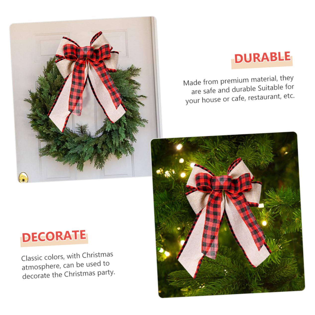 TOPBATHY 16 Piezas Lazo a Cuadros Adornos de Navidad Lazo de de Guinga Christmas Tree Decorations navideños Guirnalda Decoración navideña Adorno de de Navidad Lino