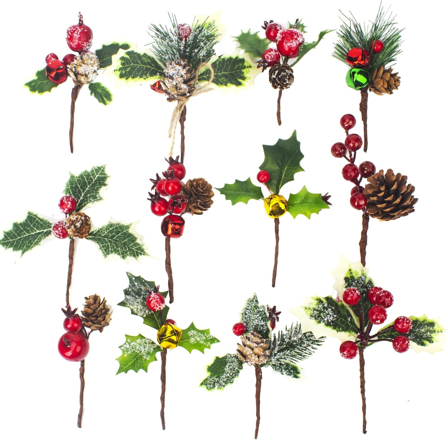 Grunyia 12 PCS Artificial Christmas Tree Picks Assorted