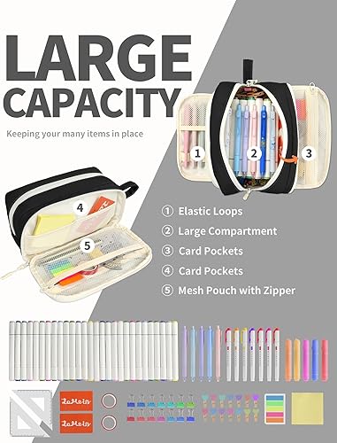 Miniatura 2 de SUNEE Lindo estuche para lápices, estuche estético para bolígrafos con 3 compartimentos, bolsa de lápices grande de color Kawaii con cremallera,