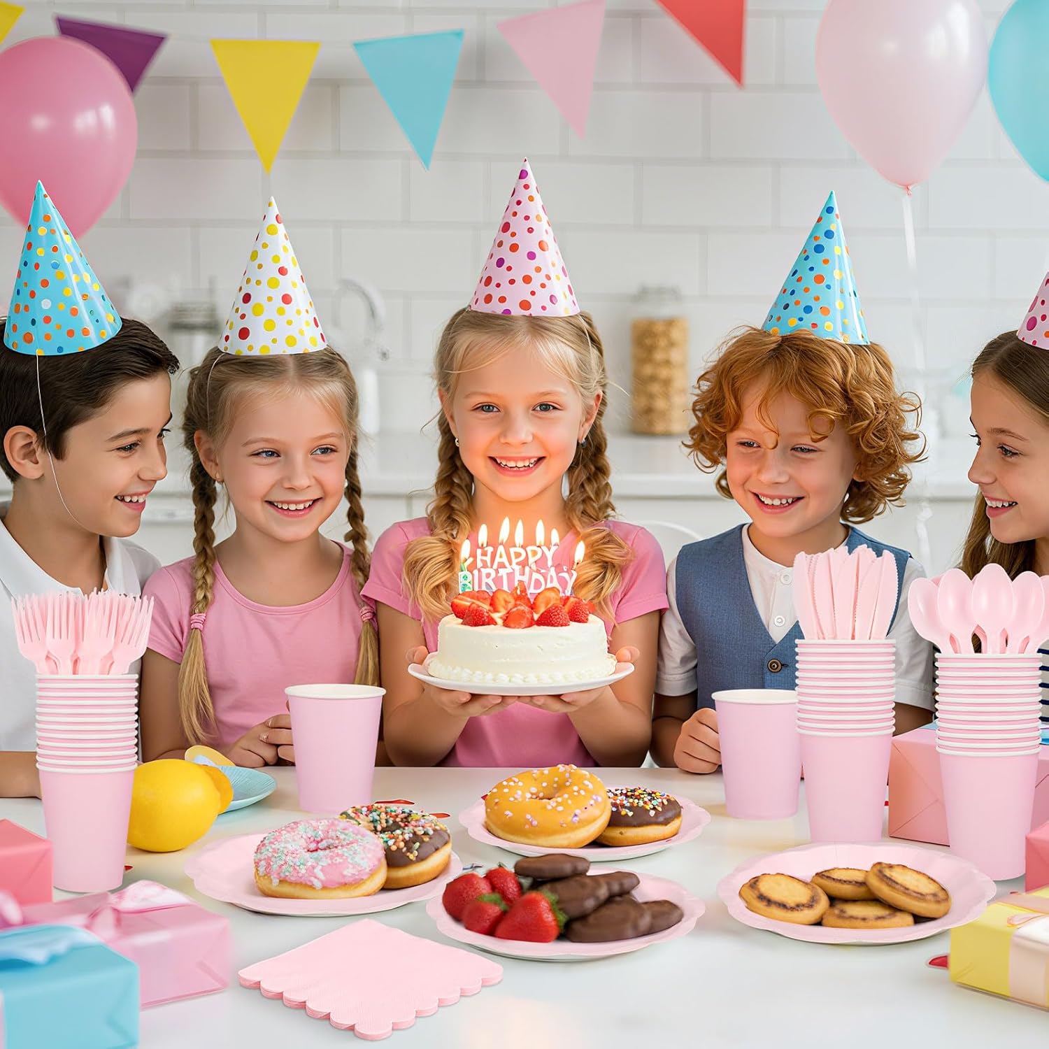 175 Pcs Pink Plates and Napkins Set, 25 Guest Pink Party Supplies Include Scalloped Plate Napkin Cup Forks Knives Valentine's Day Plastic Cutlery for Anniversay Wedding Baby Shower Birthday Party - Image 6