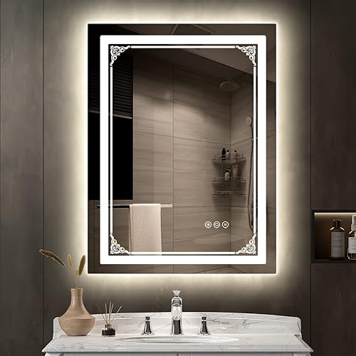 SUIMENNO Espejo de baño iluminado de 24 x 32 pulgadas, mejora tu experiencia de baño con nuestros espejos retroiluminados y delanteros - regulable,