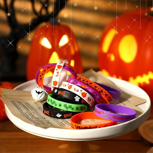 Miniatura 5 de JUNEBRUSHS 42 pulseras de silicona para fiestas de Halloween, pulseras de goma para decoración de fiesta de Halloween, accesorios de relleno de