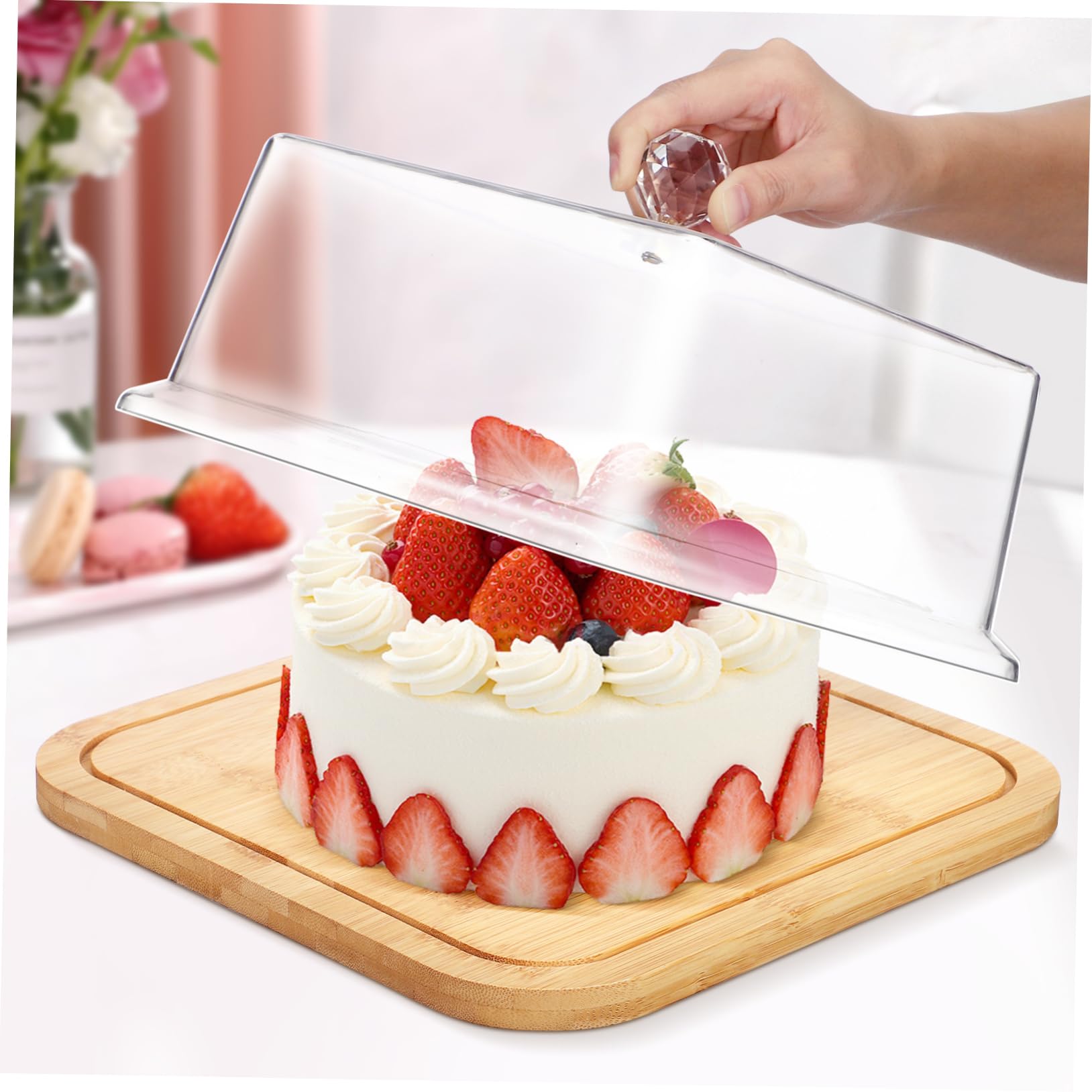 Présentoir à Gâteaux Couvert en Bois et Acrylique, Plateau à Gâteau Transparent pour Conservation Alimentaire et Présentation Facile, Design Simple pour Table