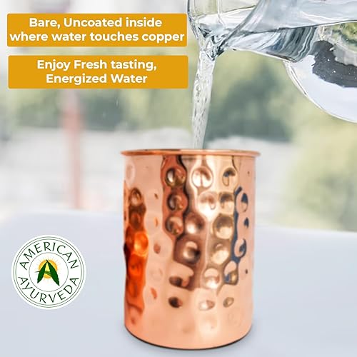 Miniatura 6 de A American Ayurveda - Vasos hechos a mano de alta calidad, sin forro, 99% cobre puro, vasos Moscow Mule, diseño minimalista (paquete de 4, 99%